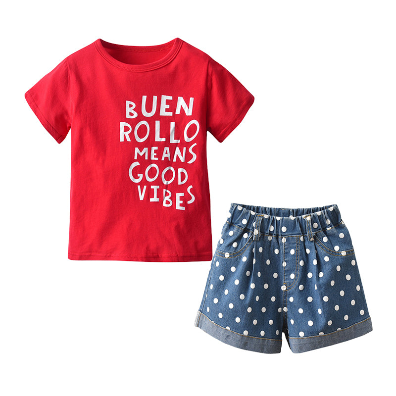 2 Pieces Set Baby Kid Girls Letters T-Shirts And Polka dots Shorts Wholesale 220531289