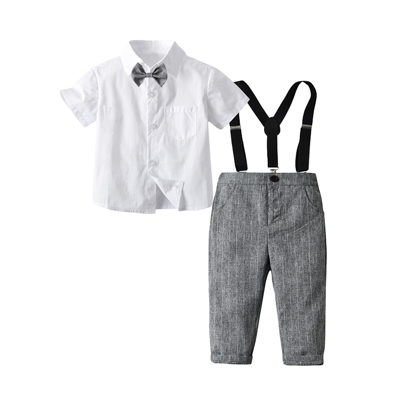 2 Pieces Set Baby Kid Boys Birthday Party Solid Color Bow Shirts And Striped Jumpsuits Wholesale 220531307