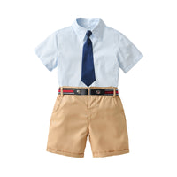 Load image into Gallery viewer, 2 Pieces Set Baby Kid Boys Dressy Bow Shirts And Solid Color Shorts Suits Wholesale 220531361
