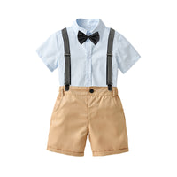 Load image into Gallery viewer, 2 Pieces Set Baby Kid Boys Dressy Bow Shirts And Solid Color Shorts Suits Wholesale 220531361
