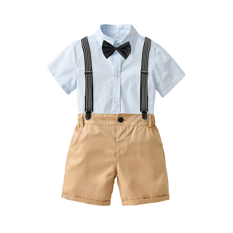 2 Pieces Set Baby Kid Boys Dressy Bow Shirts And Solid Color Shorts Suits Wholesale 220531361