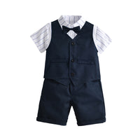 Load image into Gallery viewer, 3 Pieces Set Kid Boys Dressy Solid Color Vests Waistcoats And Striped Bow Shirts And Shorts Suits Wholesale 220531362
