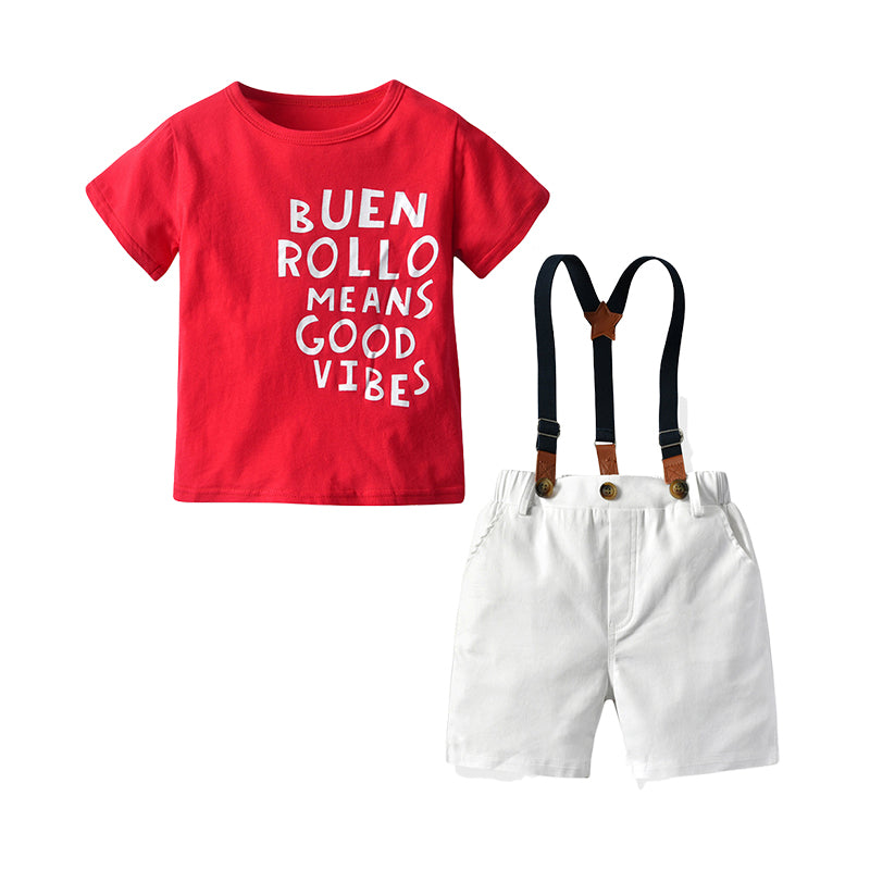 2 Pieces Set Baby Kid Boys Letters T-Shirts And Solid Color Rompers Wholesale 220531386