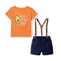 Load image into Gallery viewer, 2 Pieces Set Kid Boys Letters Fruit Print T-Shirts And Solid Color Rompers Wholesale 220531387
