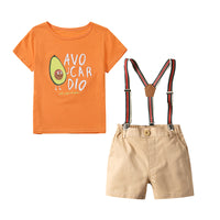 Load image into Gallery viewer, 2 Pieces Set Kid Boys Letters Fruit Print T-Shirts And Solid Color Rompers Wholesale 220531387
