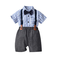 Load image into Gallery viewer, 2 Pieces Set Baby Kid Boys Dressy Striped Bow Shirts And Solid Color Rompers Wholesale 22053140

