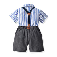 Load image into Gallery viewer, 2 Pieces Set Baby Kid Boys Dressy Striped Bow Shirts And Solid Color Rompers Wholesale 22053140
