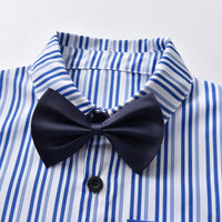 Load image into Gallery viewer, 2 Pieces Set Baby Kid Boys Dressy Striped Bow Shirts And Solid Color Rompers Wholesale 22053140

