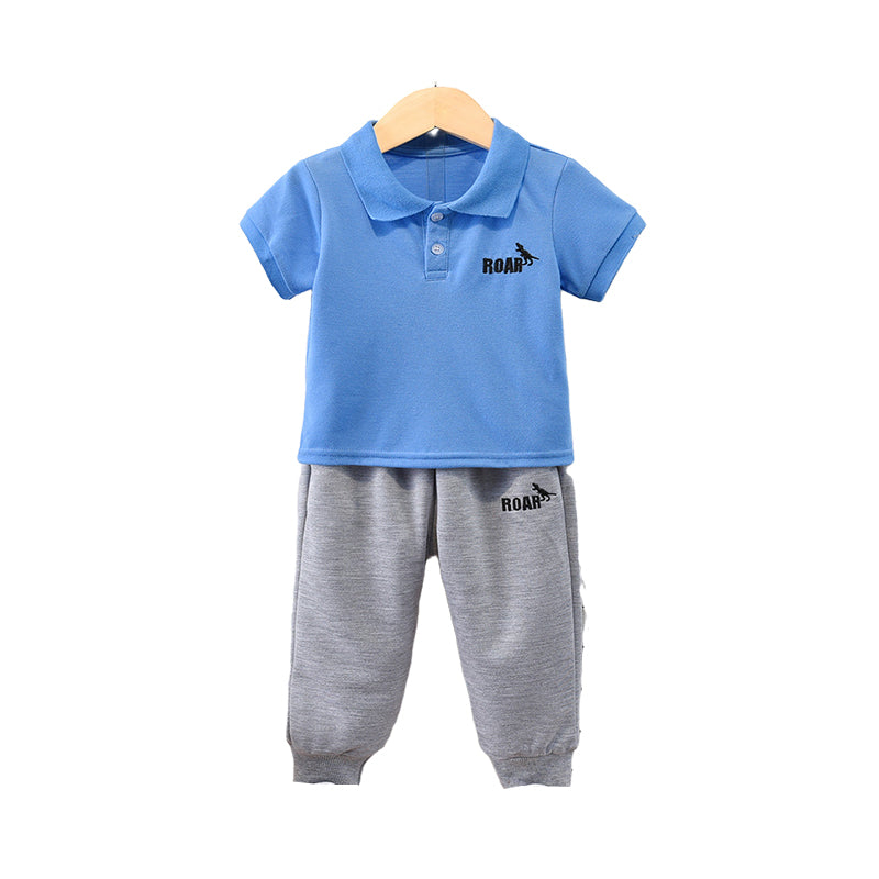 2 Pieces Set Baby Kid Boys Dinosaur Embroidered Polo Shirts And Pants Wholesale 22053142