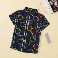 Load image into Gallery viewer, 2 Pieces Set Kid Boys Dressy Cartoon Bow Print Shirts And Solid Color Rompers Wholesale 220531426
