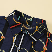 Load image into Gallery viewer, 2 Pieces Set Kid Boys Dressy Cartoon Bow Print Shirts And Solid Color Rompers Wholesale 220531426
