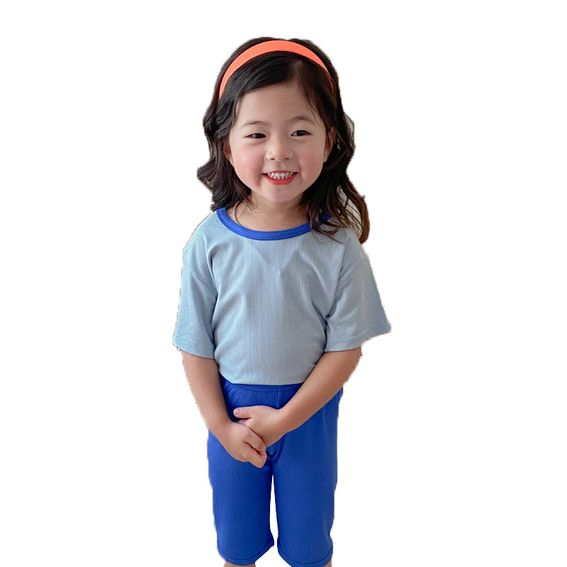 2 Pieces Set Baby Kid Unisex Solid Color T-Shirts And Shorts Sleepwears Wholesale 220531449