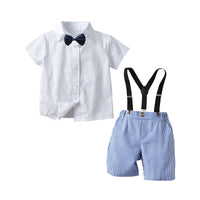 Load image into Gallery viewer, 2 Pieces Set Baby Kid Boys Birthday Solid Color Bow Shirts And Striped Rompers Wholesale 22053146
