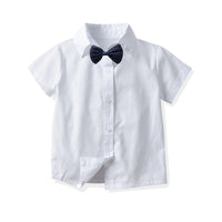 Load image into Gallery viewer, 2 Pieces Set Baby Kid Boys Birthday Solid Color Bow Shirts And Striped Rompers Wholesale 22053146
