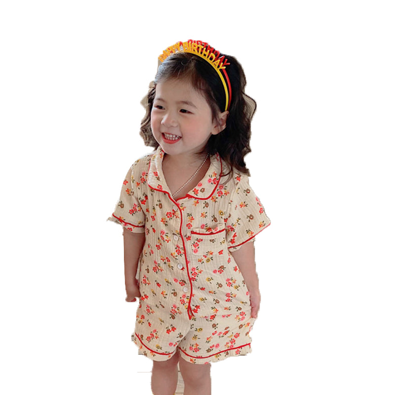 2 Pieces Set Baby Kid Girls Flower Print Tops And Shorts Sleepwears Wholesale 220531461