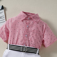 Load image into Gallery viewer, 2 Pieces Set Kid Boys Dressy Birthday Star Bow Shirts And Solid Color Belted Shorts Suits Wholesale 220531464
