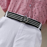 Load image into Gallery viewer, 2 Pieces Set Kid Boys Dressy Birthday Star Bow Shirts And Solid Color Belted Shorts Suits Wholesale 220531464
