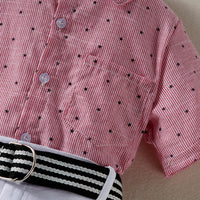 Load image into Gallery viewer, 2 Pieces Set Kid Boys Dressy Birthday Star Bow Shirts And Solid Color Belted Shorts Suits Wholesale 220531464
