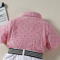 Load image into Gallery viewer, 2 Pieces Set Kid Boys Dressy Birthday Star Bow Shirts And Solid Color Belted Shorts Suits Wholesale 220531464
