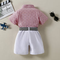 Load image into Gallery viewer, 2 Pieces Set Kid Boys Dressy Birthday Star Bow Shirts And Solid Color Belted Shorts Suits Wholesale 220531464
