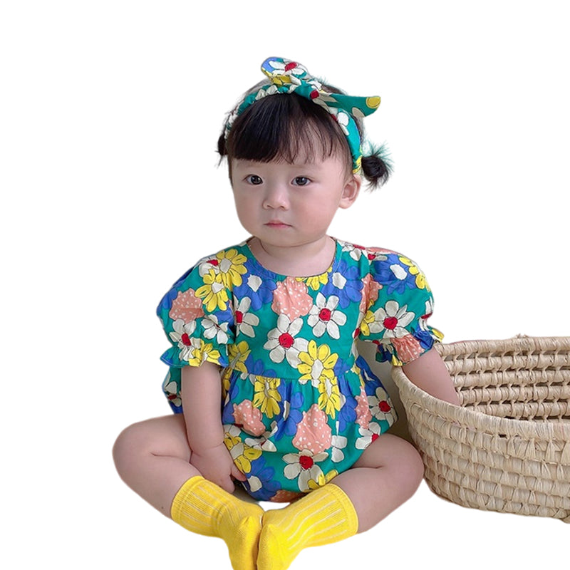 Baby Girls Flower Print Rompers Wholesale 220531493