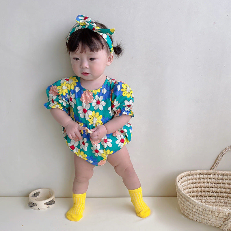 Baby Girls Flower Print Rompers Wholesale 220531493