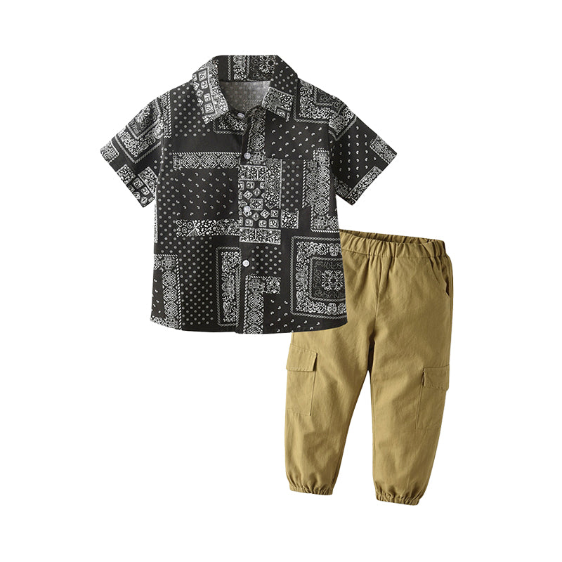 2 Pieces Set Baby Kid Boys Print Shirts And Solid Color Pants Wholesale 220531512