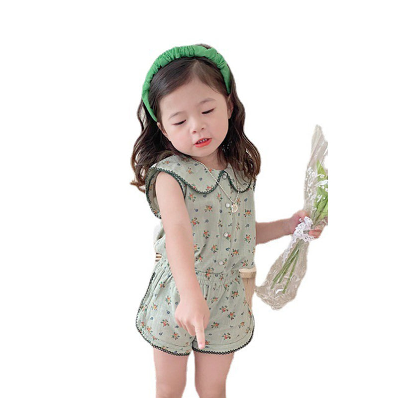 2 Pieces Set Baby Kid Girls Flower Tank Tops And Shorts Wholesale 220531535