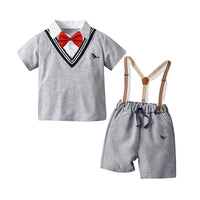 Load image into Gallery viewer, 2 Pieces Set Baby Kid Boys Birthday Party Color-blocking Dinosaur Bow Embroidered Tops And Ribbon Rompers Wholesale 22053154
