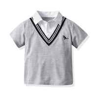 Load image into Gallery viewer, 2 Pieces Set Baby Kid Boys Birthday Party Color-blocking Dinosaur Bow Embroidered Tops And Ribbon Rompers Wholesale 22053154
