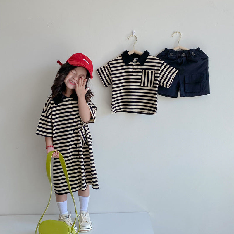 Baby Kid Girls Striped Dresses Wholesale 220531540