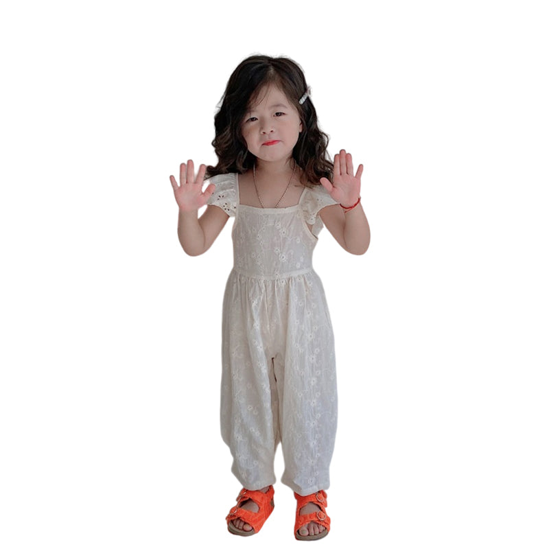 Baby Kid Girls Solid Color Flower Embroidered Jumpsuits Wholesale 220531557