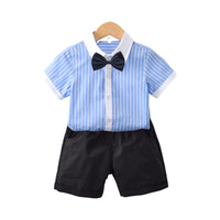 Load image into Gallery viewer, 2 Pieces Set Kid Boys Striped Bow Print Shirts And Solid Color Shorts Wholesale 220531558
