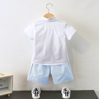Load image into Gallery viewer, 2 Pieces Set Kid Boys Striped Bow Print Shirts And Solid Color Shorts Wholesale 220531558

