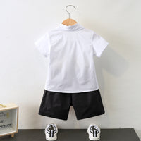 Load image into Gallery viewer, 2 Pieces Set Kid Boys Striped Bow Print Shirts And Solid Color Shorts Wholesale 220531558
