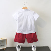 Load image into Gallery viewer, 2 Pieces Set Kid Boys Striped Bow Print Shirts And Solid Color Shorts Wholesale 220531558
