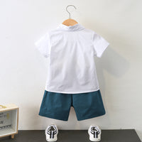 Load image into Gallery viewer, 2 Pieces Set Kid Boys Striped Bow Print Shirts And Solid Color Shorts Wholesale 220531558
