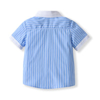Load image into Gallery viewer, 2 Pieces Set Kid Boys Striped Bow Print Shirts And Solid Color Shorts Wholesale 220531558
