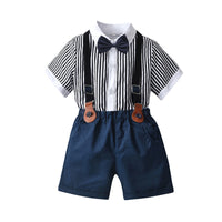 Load image into Gallery viewer, 2 Pieces Set Baby Kid Boys Striped Bow Shirts And Solid Color Rompers Wholesale 220531578
