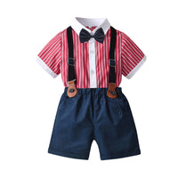 Load image into Gallery viewer, 2 Pieces Set Baby Kid Boys Striped Bow Shirts And Solid Color Rompers Wholesale 220531578
