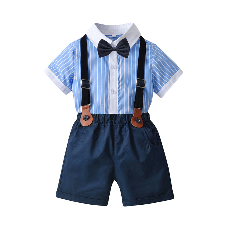 2 Pieces Set Baby Kid Boys Striped Bow Shirts And Solid Color Rompers Wholesale 220531578