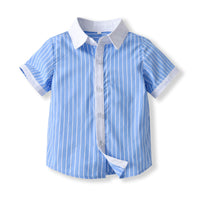 Load image into Gallery viewer, 2 Pieces Set Baby Kid Boys Striped Bow Shirts And Solid Color Rompers Wholesale 220531578
