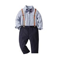Load image into Gallery viewer, 2 Pieces Set Baby Kid Boys Dressy Striped Star Bow Print Shirts And Solid Color Jumpsuits Wholesale 220531584
