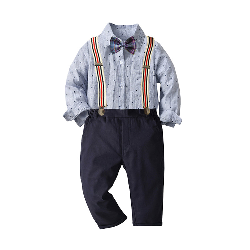 2 Pieces Set Baby Kid Boys Dressy Striped Star Bow Print Shirts And Solid Color Jumpsuits Wholesale 220531584