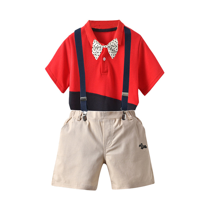 2 Pieces Set Baby Kid Boys Color-blocking Polo Shirts Animals And Embroidered Rompers Wholesale 220531585