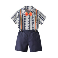 Load image into Gallery viewer, 2 Pieces Set Baby Kid Boys Dressy Flower Bow Print Shirts And Solid Color Rompers Wholesale 220531586
