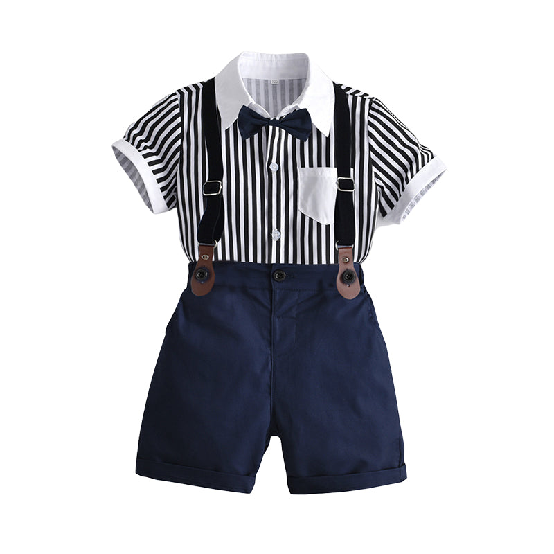 2 Pieces Set Baby Kid Boys Dressy Striped Bow Shirts And Solid Color Rompers Wholesale 220531591