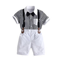 Load image into Gallery viewer, 2 Pieces Set Baby Kid Boys Dressy Striped Bow Shirts And Solid Color Rompers Wholesale 220531591
