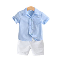 Load image into Gallery viewer, 2 Pieces Set Kid Boys Striped Shirts And Solid Color Shorts Wholesale 220531597
