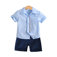 Load image into Gallery viewer, 2 Pieces Set Kid Boys Striped Shirts And Solid Color Shorts Wholesale 220531597
